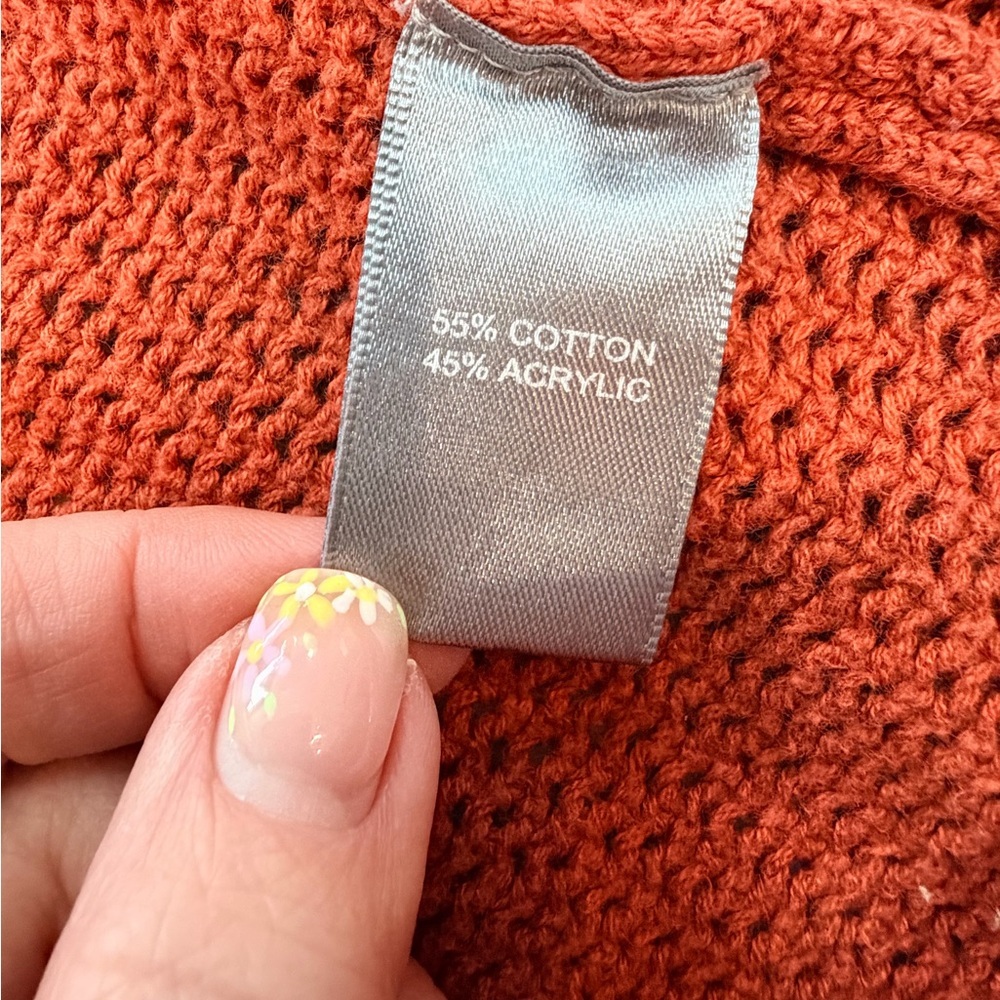 Marled Rust Orange Knit Sweater Small Textured Cotton Blend - Picture 5 of 8